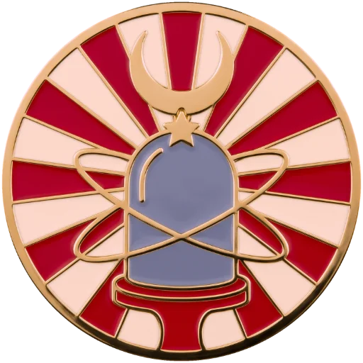 Zoltan emblem: a glass bell jar with orbit rings under a crescent moon.