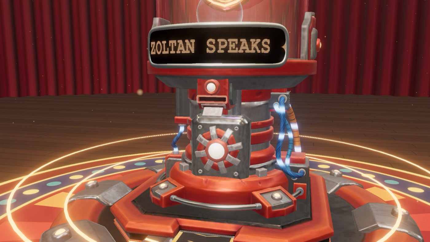 Close-up of the machine's console: the reactor, cables and the LED marquee.