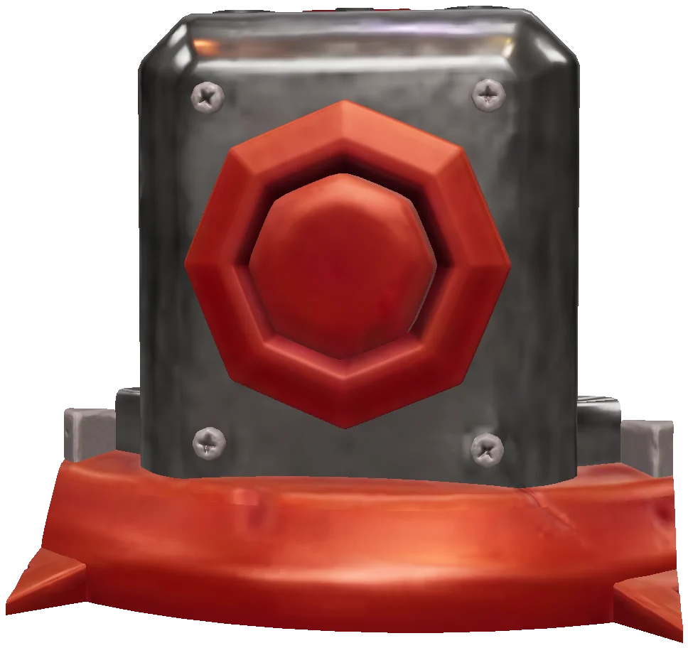 Zoltan's reactor: a riveted steel plate with a red octagonal core housing.