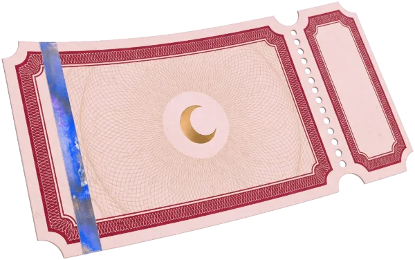 An admission ticket from the future with a crescent moon.